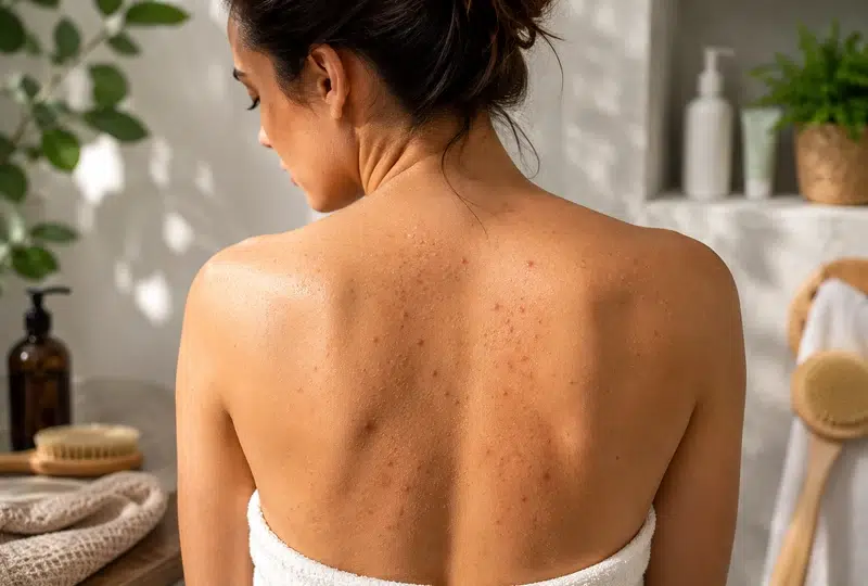 Cuidado de la piel de la espalda para prevenir granitos
