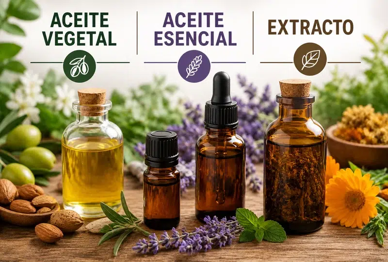 Frascos de aceites vegetales y aceites esenciales