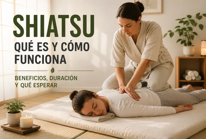 Profesional realizando una sesión de masaje shiatsu sobre la espalda