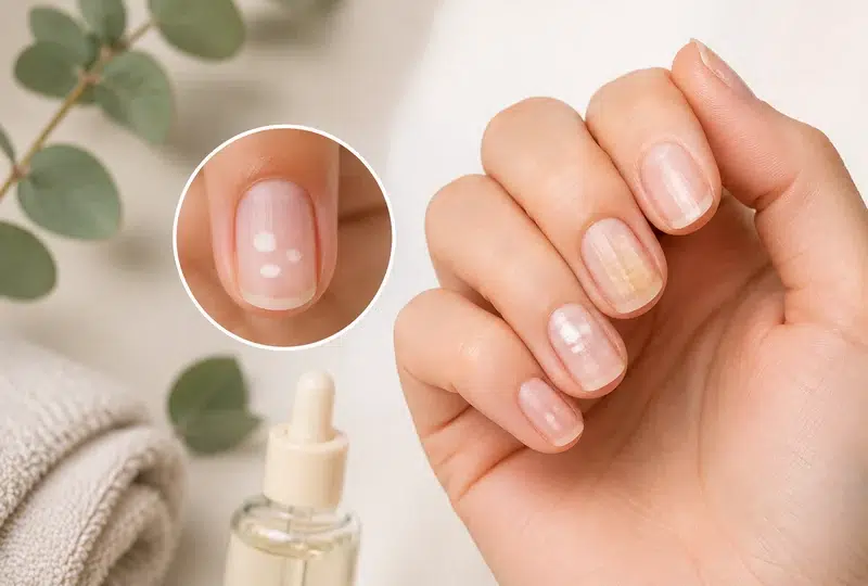 Ejemplos de manchas, estrías y cambios de color en las uñas