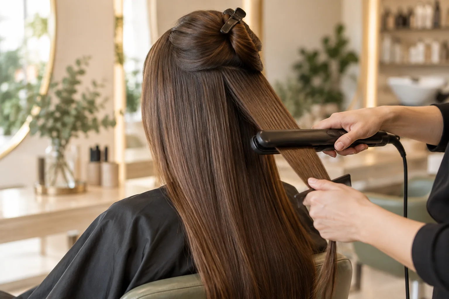 Alisado de keratina profesional en cabello largo