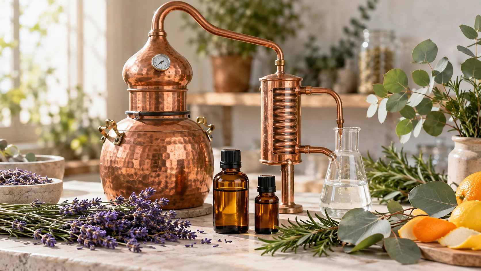 Extracción de aceites esenciales mediante destilación de plantas