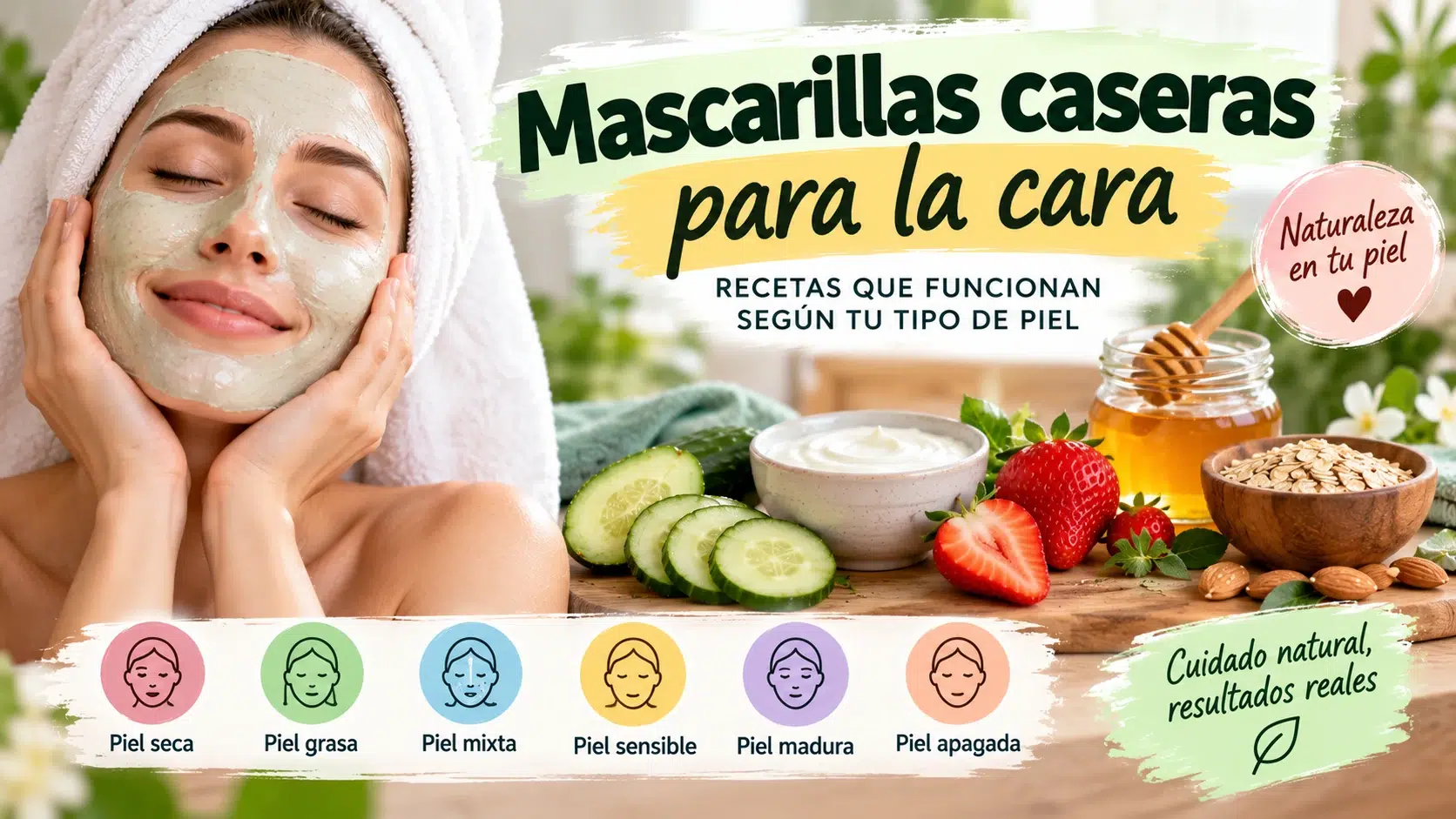 Mascarillas caseras para la cara con pepino, yogur, fresa, miel y avena según el tipo de piel