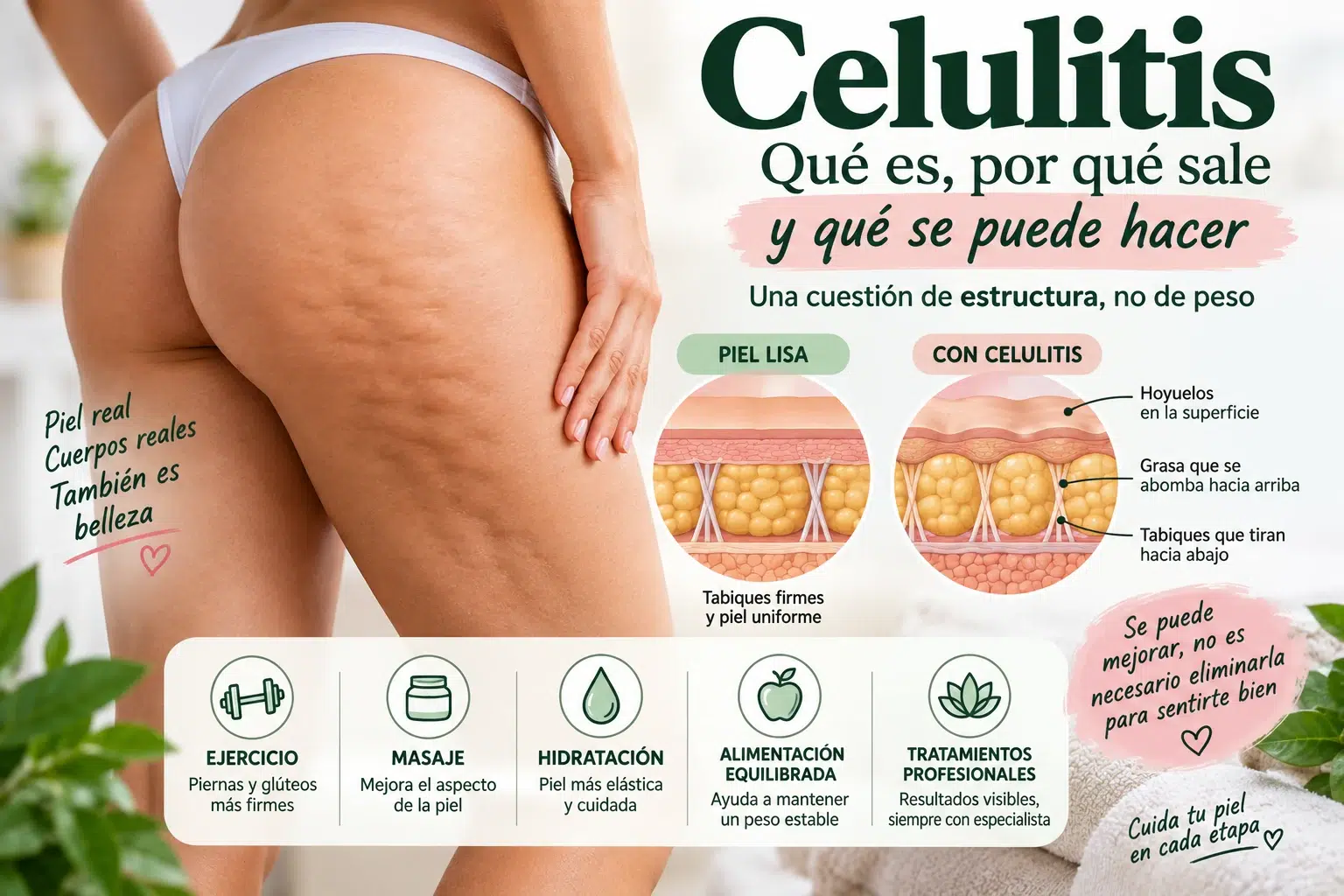 Celulitis en muslos y glúteos: qué es, por qué aparece y cómo mejorar el aspecto de la piel