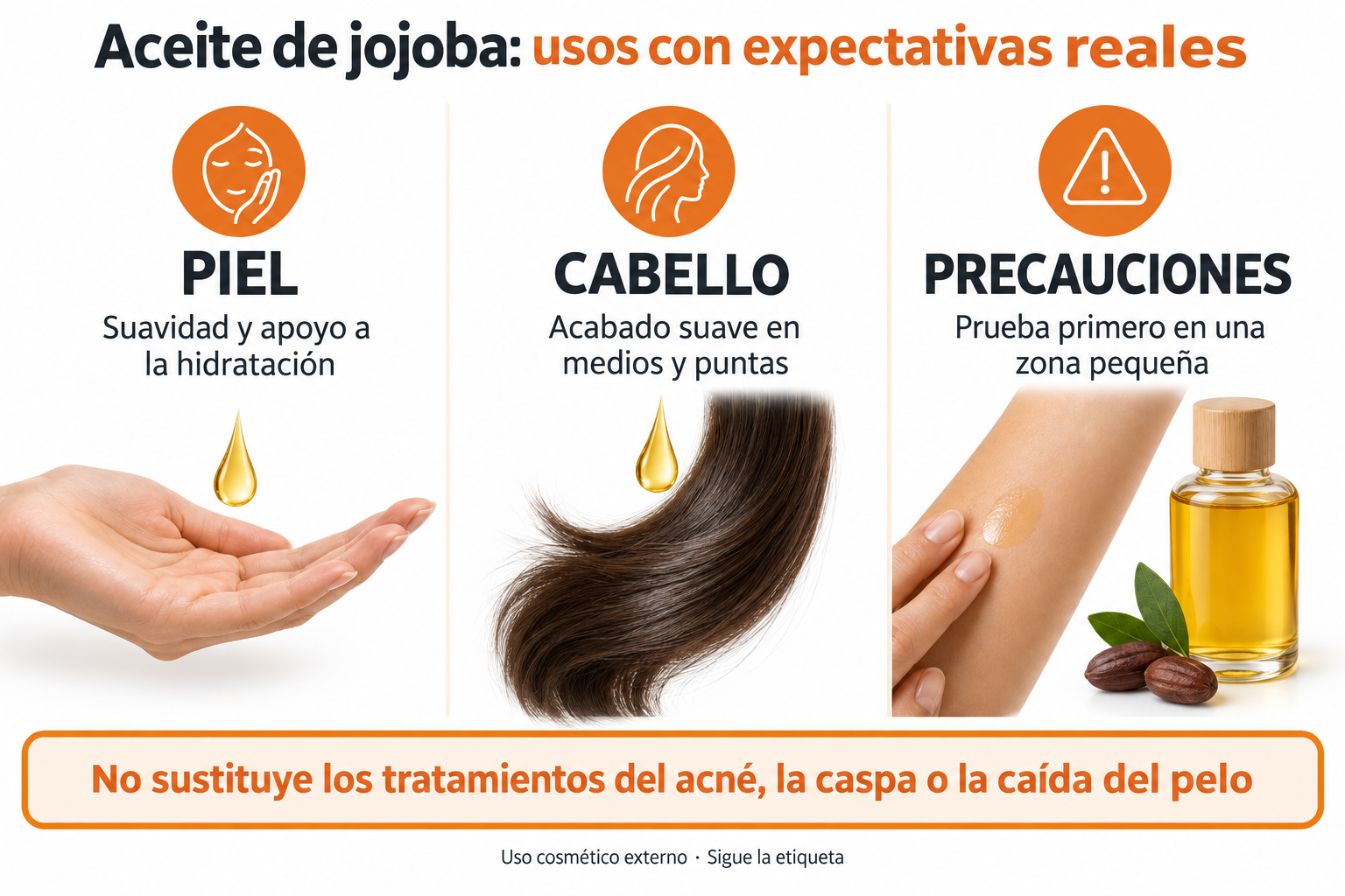 Usos cosm&eacute;ticos del aceite de jojoba en piel y cabello y precauciones antes de aplicarlo