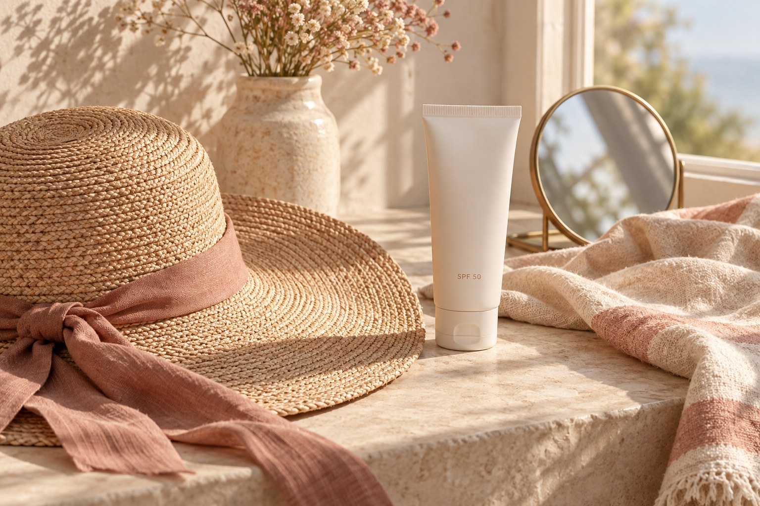 Sombrero de ala ancha y protector solar para prevenir el daño solar