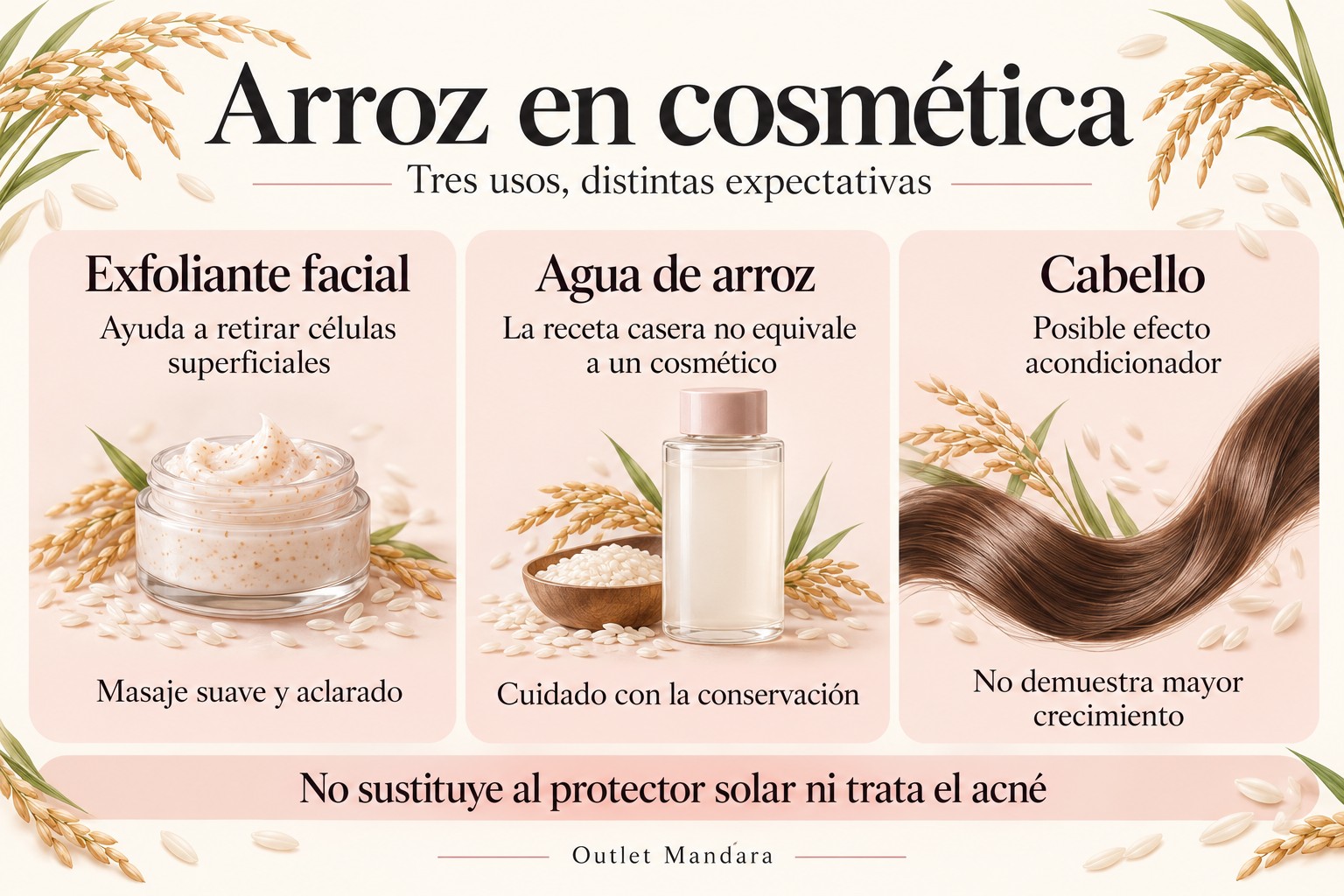 Arroz en cosm&eacute;tica: exfoliante facial, agua de arroz y cabello; diferencias y precauciones