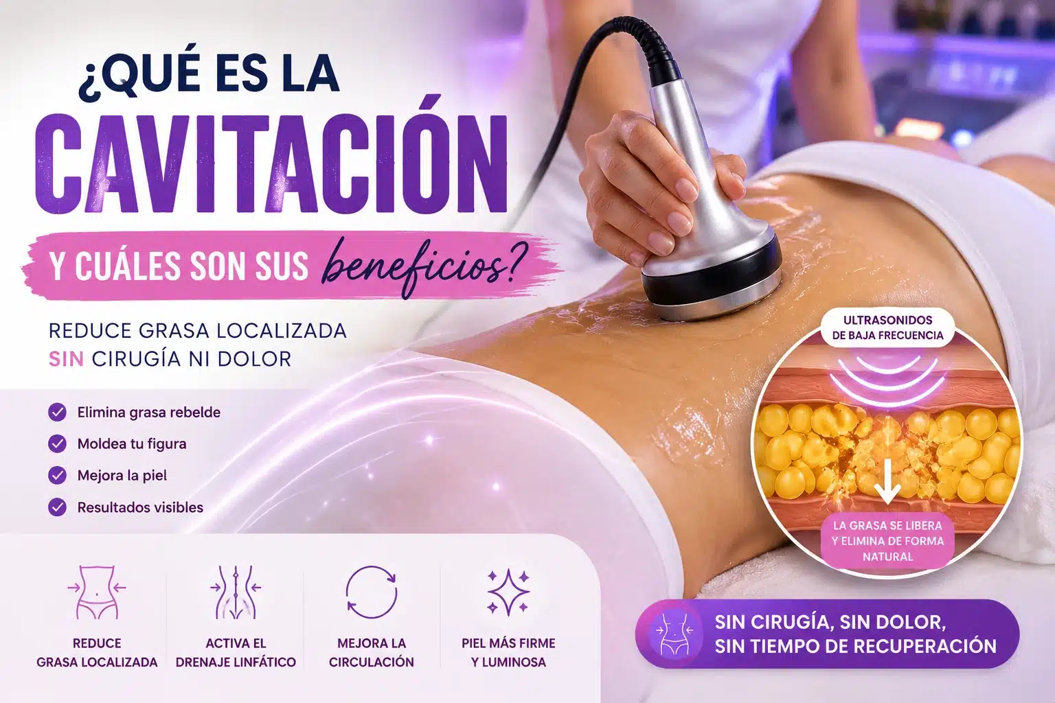 Tratamiento de cavitación corporal con ultrasonidos para reducir grasa localizada