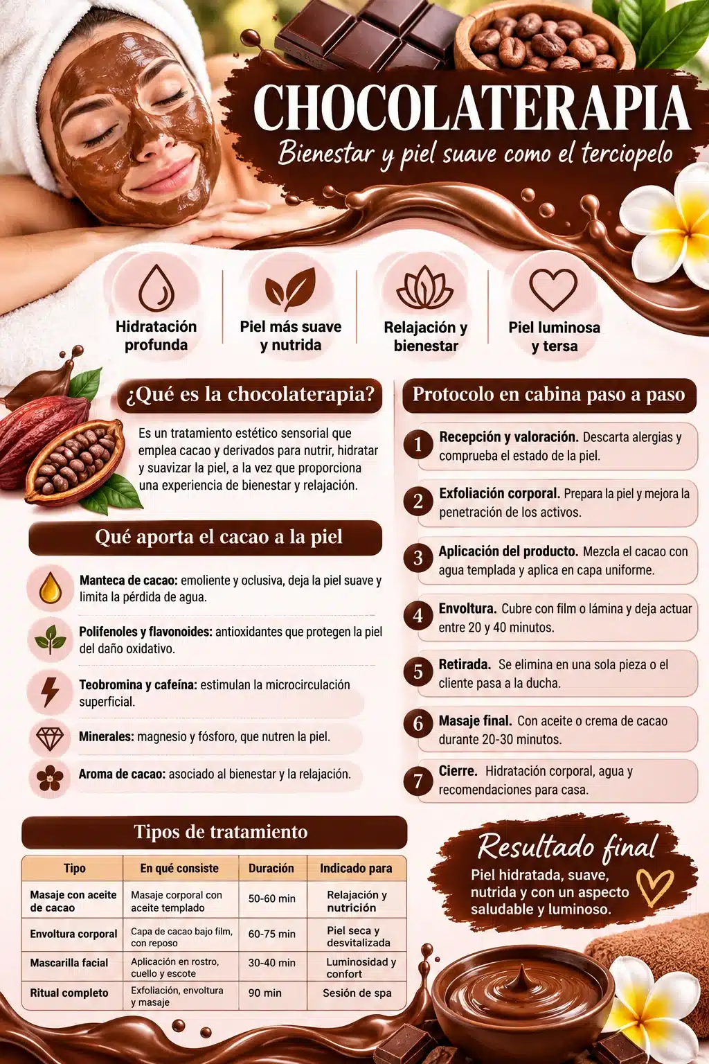 Infograf&iacute;a de chocolaterapia: protocolo de cabina, beneficios reales y precauciones