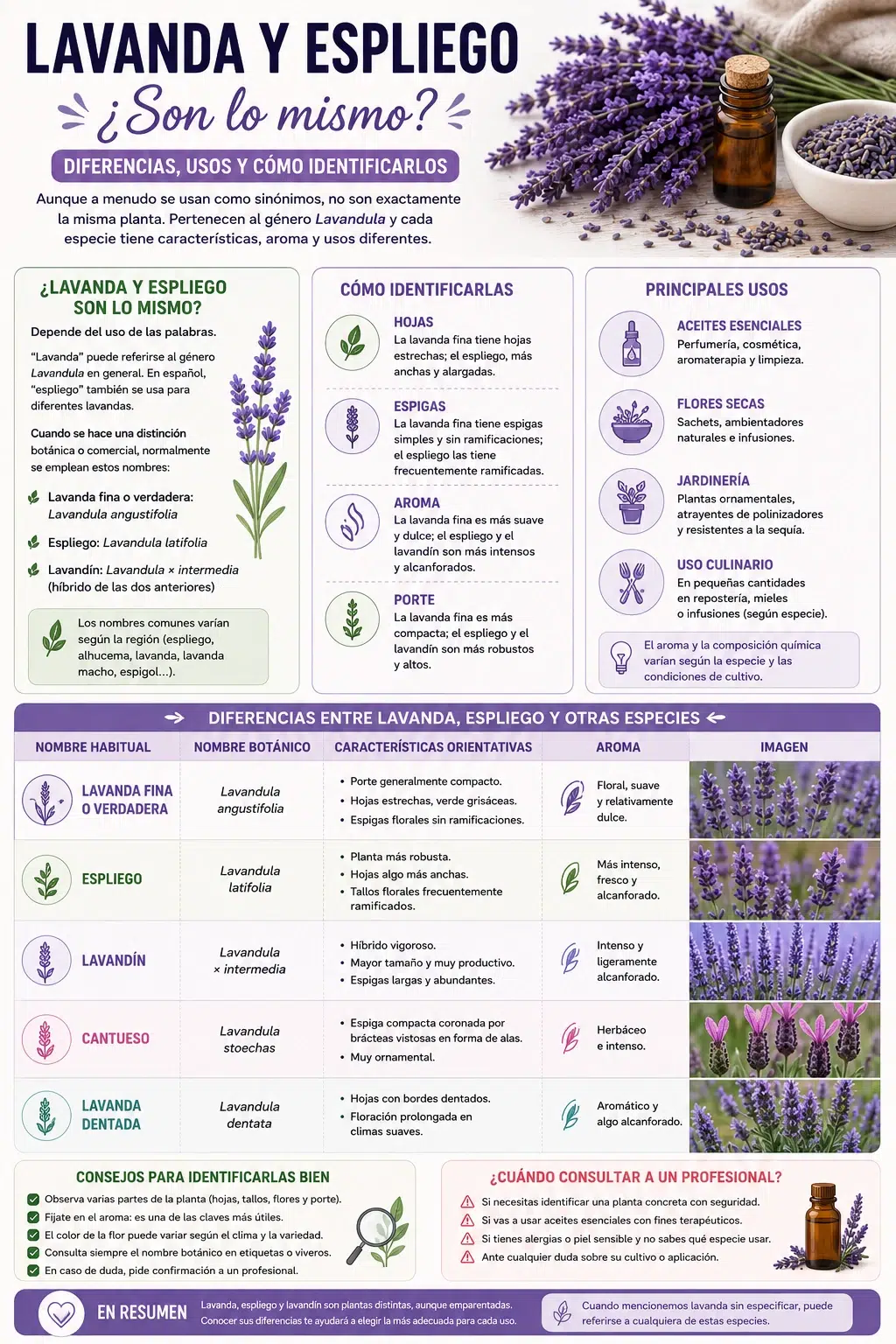Diferencias entre lavanda, espliego, lavand&iacute;n y cantueso