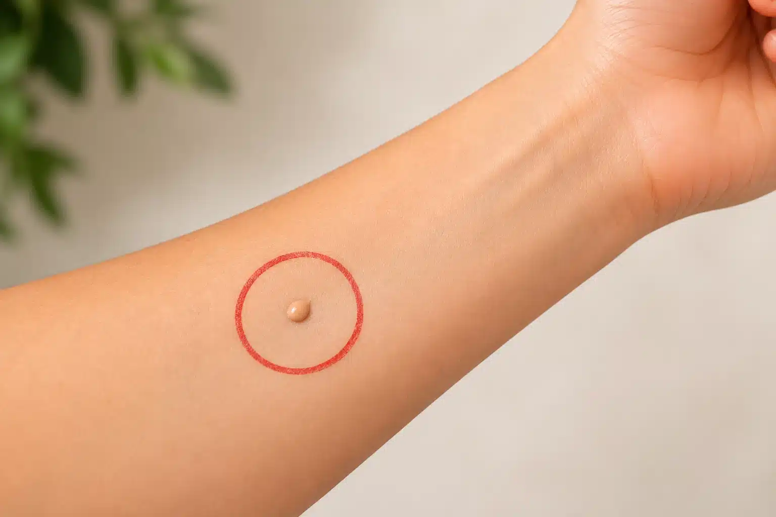 Prueba de tolerancia del maquillaje en la cara interna del antebrazo 48 horas antes