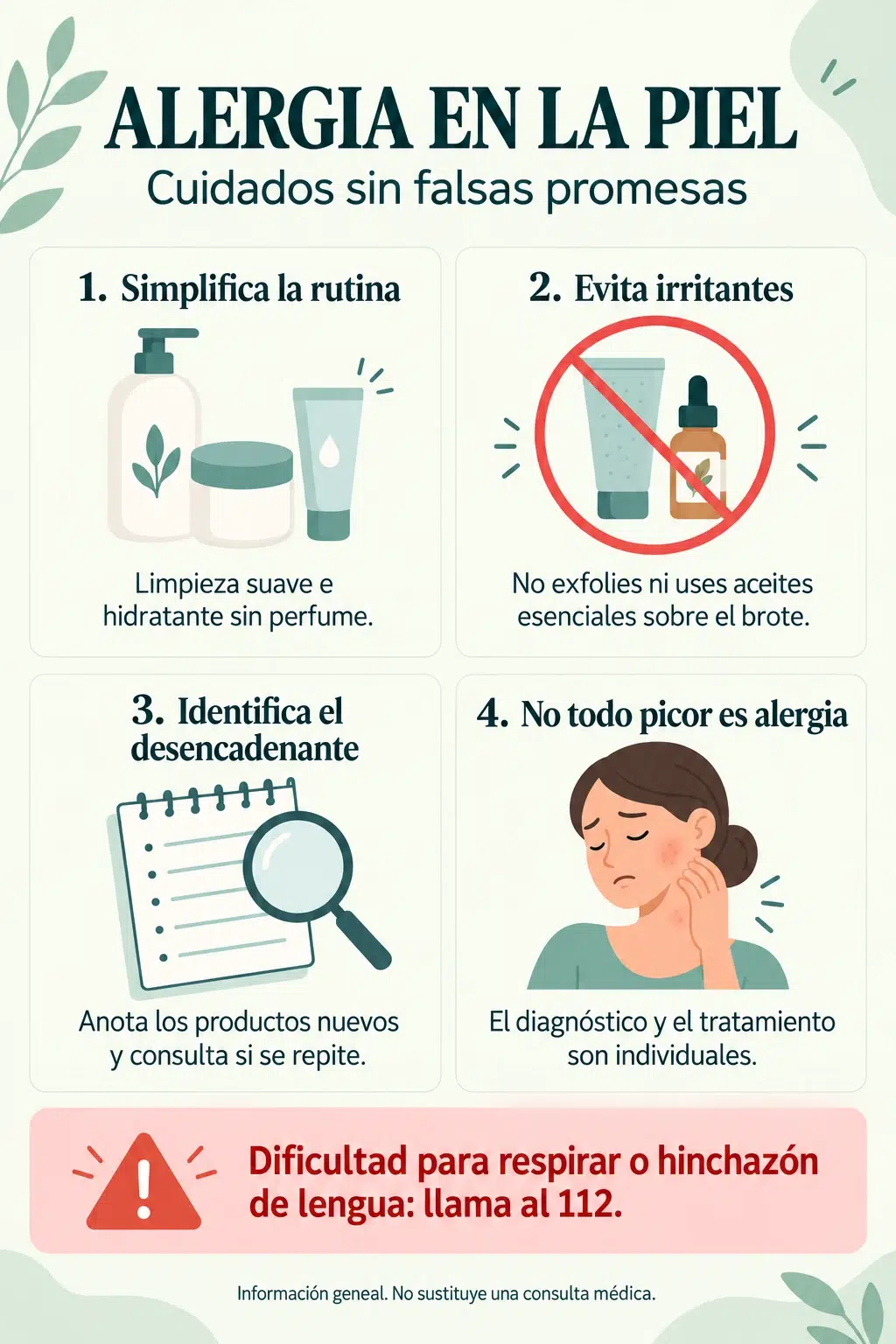 Cuatro claves de cuidado ante una reacción en la piel y señal de emergencia respiratoria