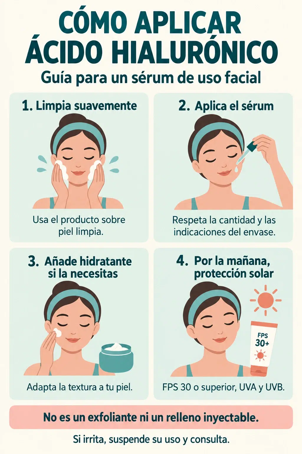 Pasos para aplicar un sérum facial de ácido hialurónico dentro de la rutina