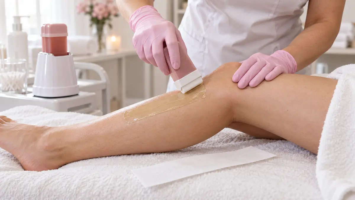 Aplicación de cera tibia roll-on en la pierna