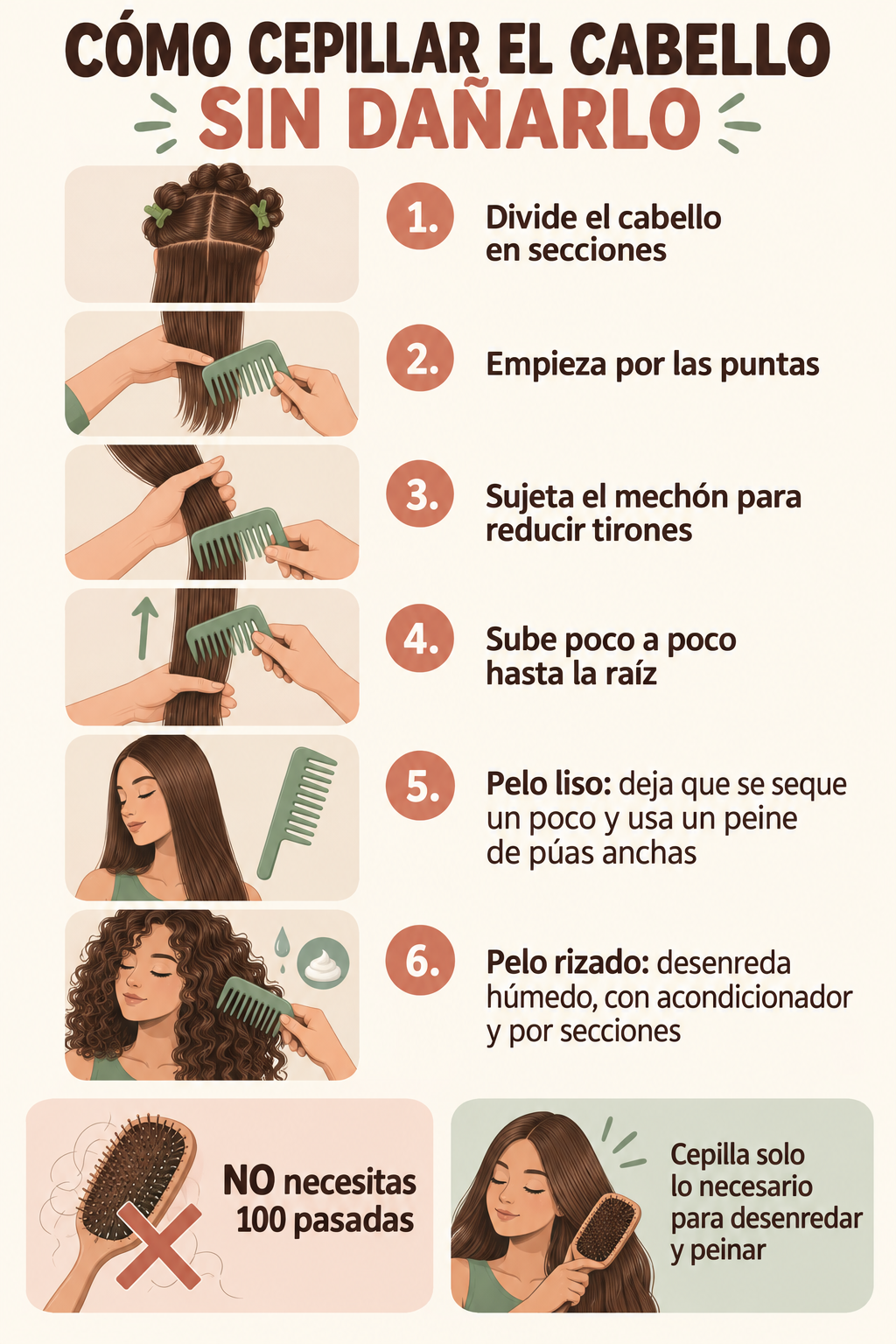 Infograf&iacute;a sobre c&oacute;mo cepillar el cabello sin da&ntilde;arlo