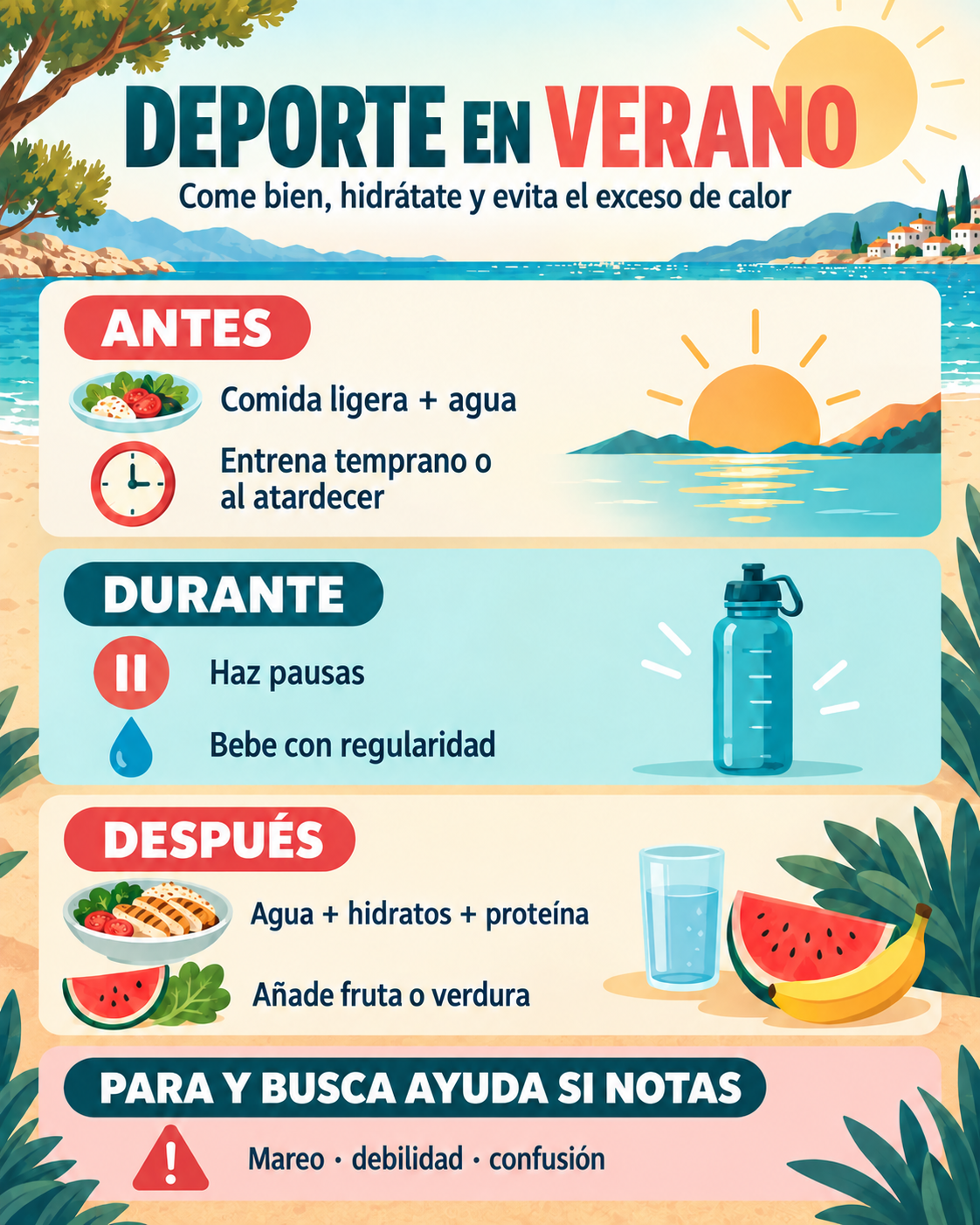 Consejos para comer e hidratarse antes, durante y despu&eacute;s de hacer deporte en verano