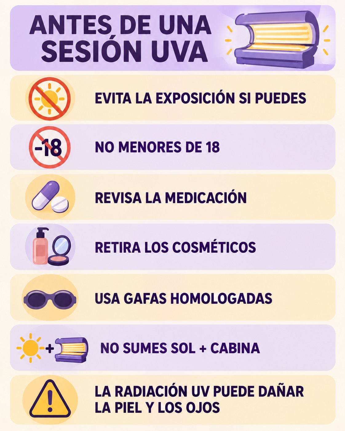 Consejos de seguridad antes de una sesi&oacute;n de rayos UVA