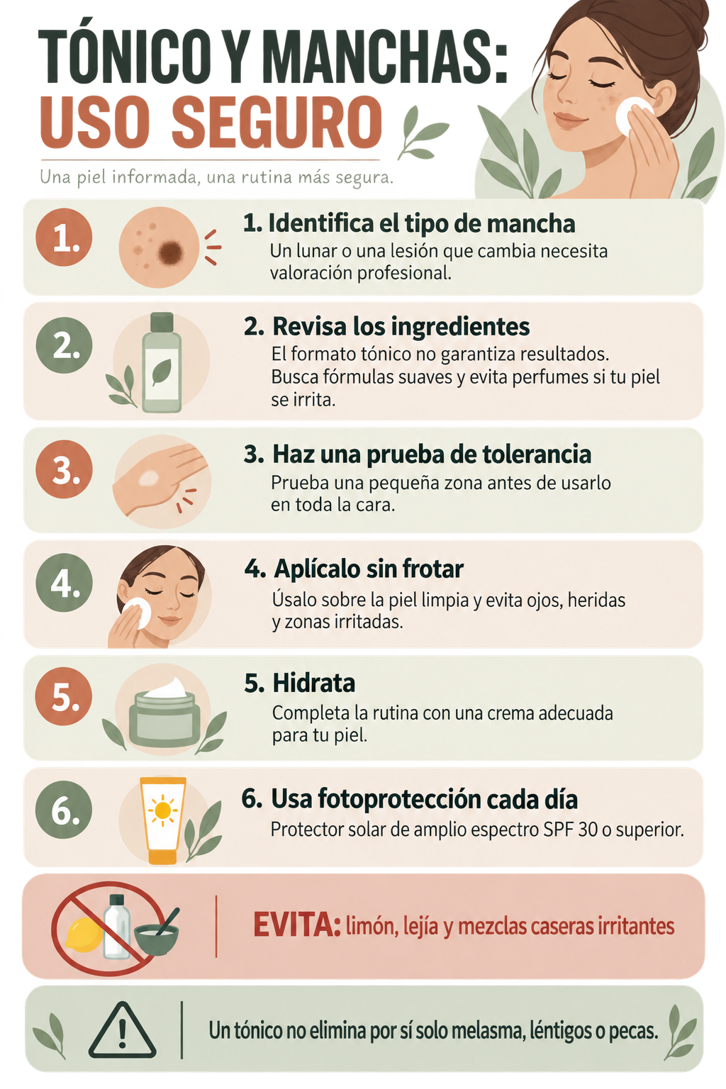 Infograf&iacute;a sobre el uso seguro del t&oacute;nico para manchas