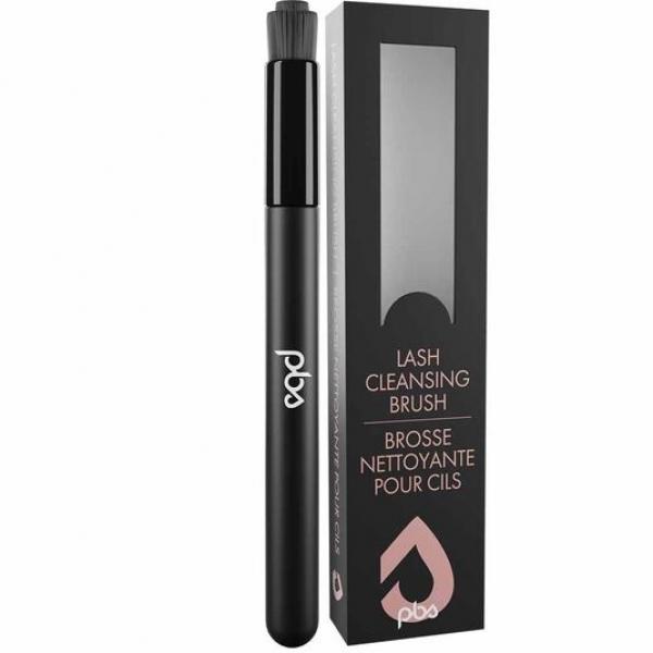 Pincel limpiador PBS junto a su caja Lash Cleansing Brush
