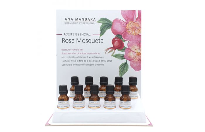 Aceite Esencial de Rosa Mosqueta: Expositor + 10 unidades de 15ml